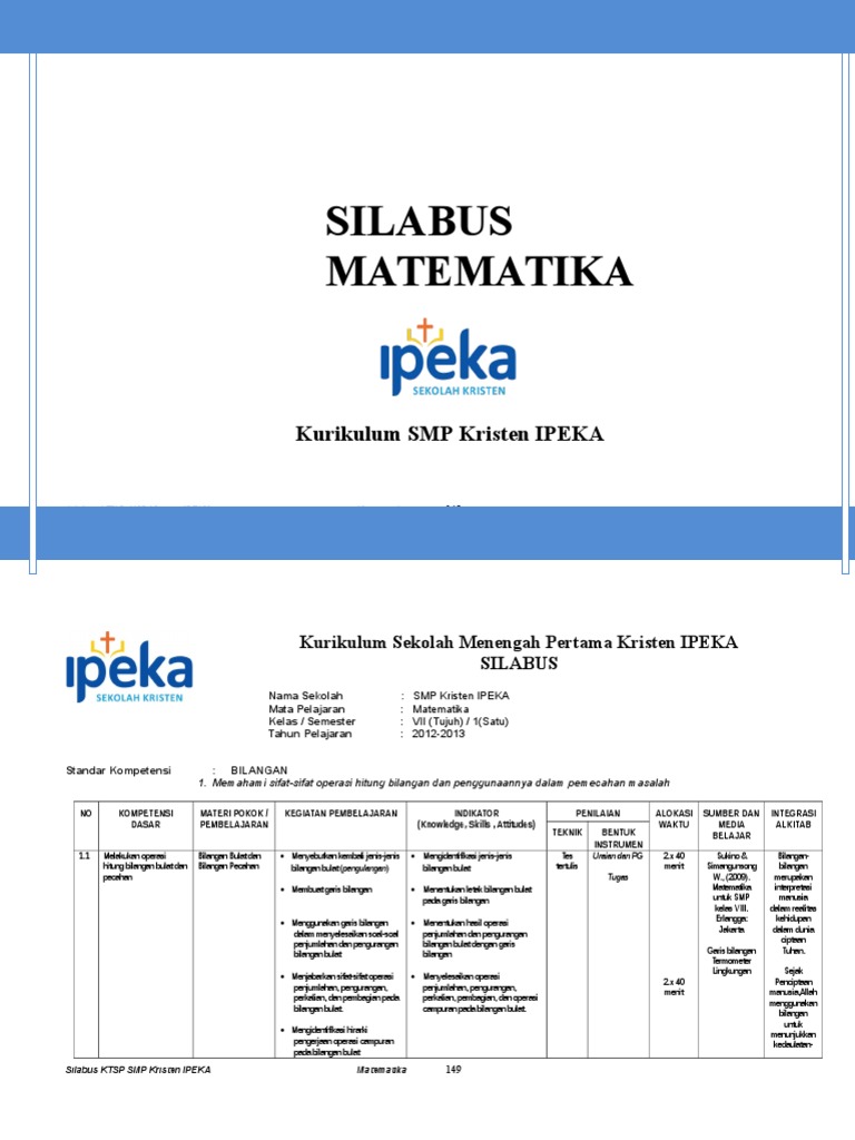 Silabus Matematika SMP Kelas 7 8 Dan 9 Revisi KBA Mei 2013