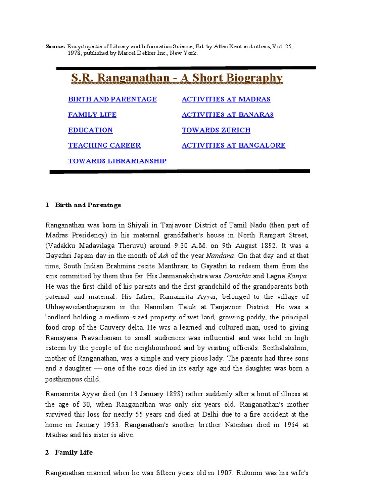 S.R. Ranganathan: A Short Biography | PDF | Religion & Spirituality