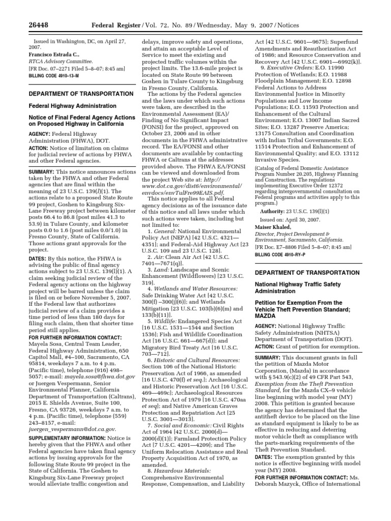 Notice Motor Vehicle Theft Prevention Standards Exemption Petitions