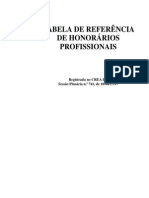 Tabela de referência para honorários de serviços técnicos