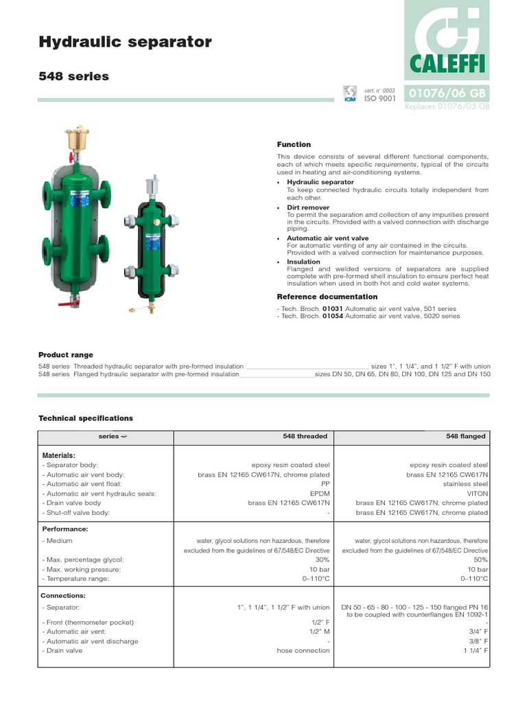 Hydraulic separator.pdf Valve Insulator (Electricity)