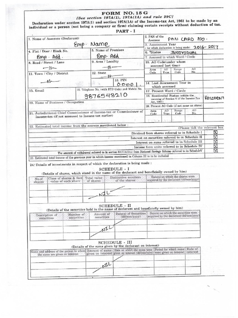 for withdrawal pf form 9 Sample Form 15G for withdrawal pf form 9 Sample Form 15G