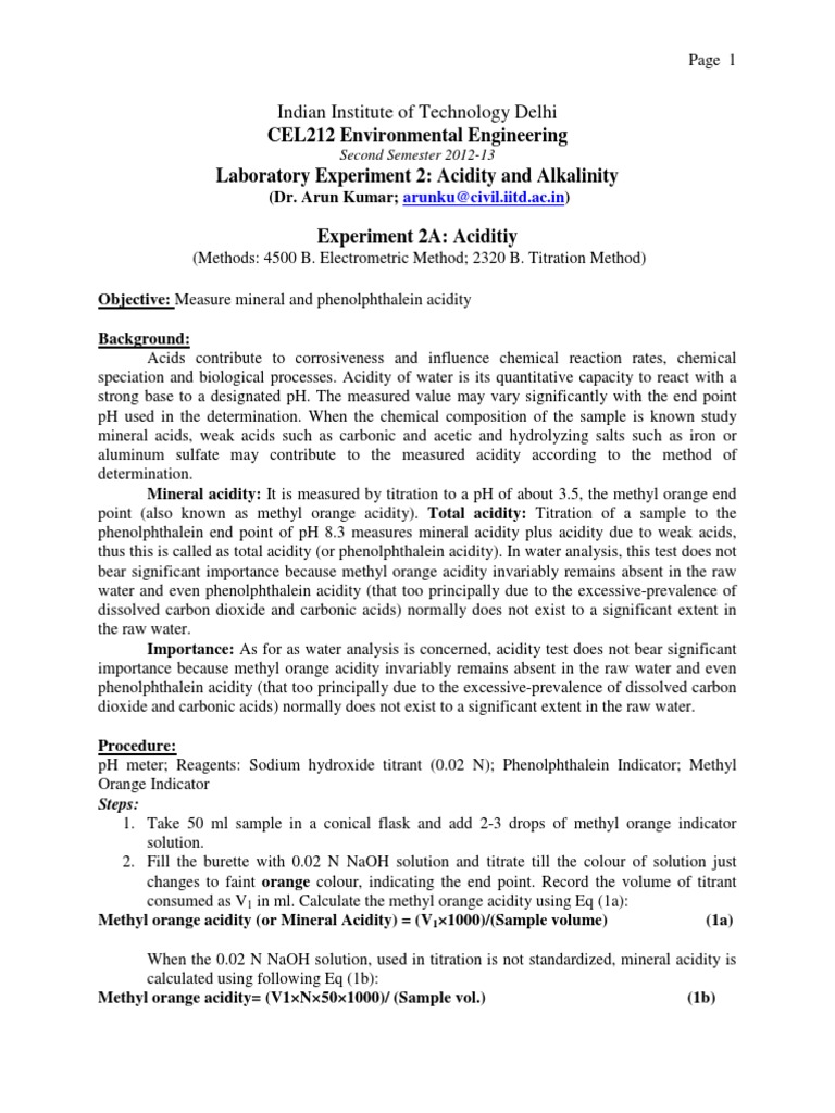 Acidity and Alkalinity in Water Testing | PDF | Alkalinity | Titration