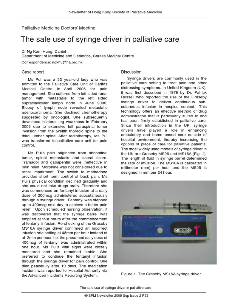The Safe Use of Syringe Driver in Palliative Care PDF Palliative