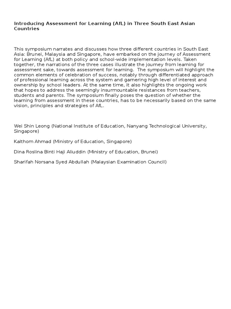 Assessment for Learning in Southeast Asia | PDF | Career & Growth ...