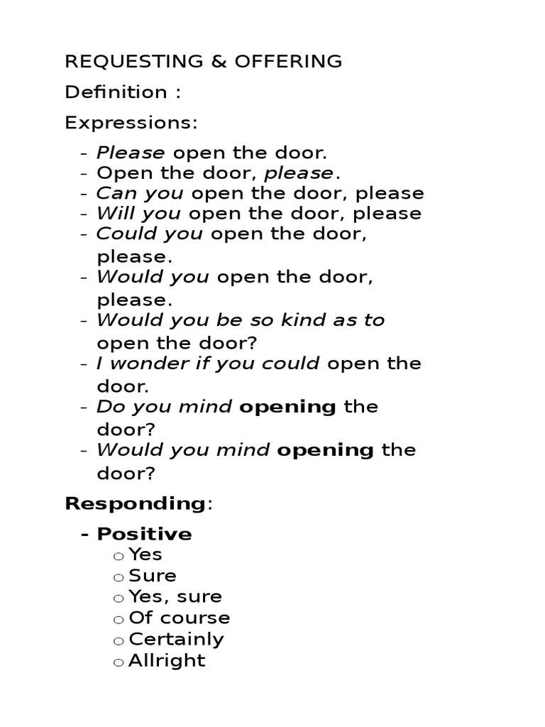 Requesting and Offering Expressions Guide | PDF