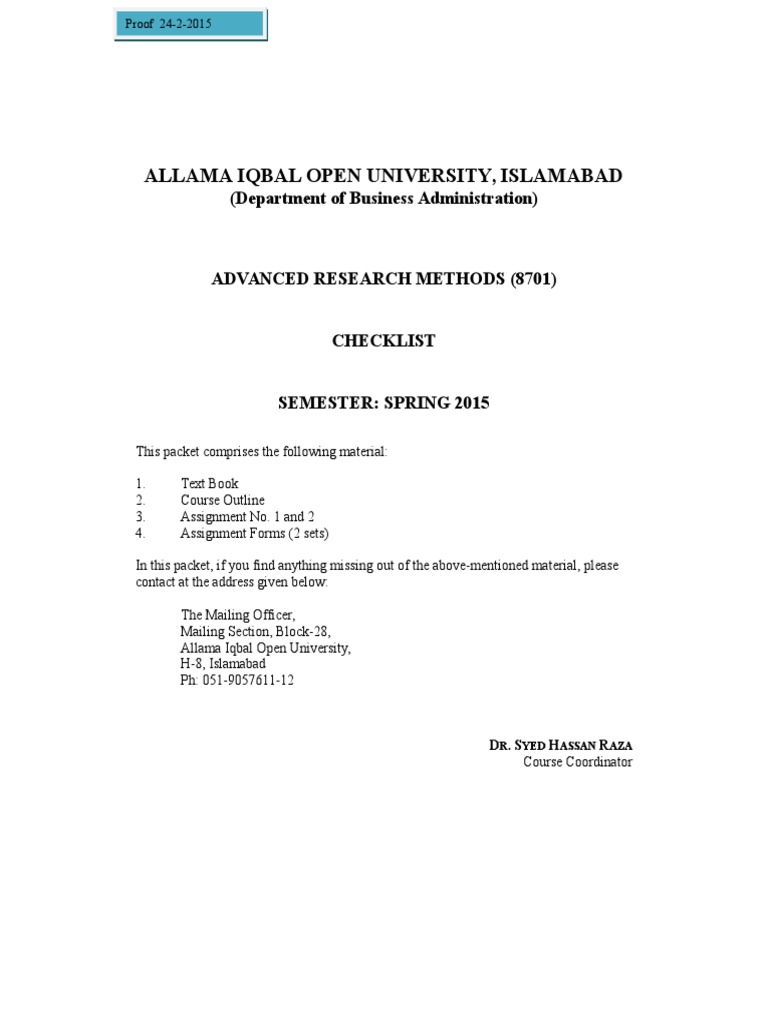 Advanced Research Methods Checklist | PDF | Scientific Method | Statistics