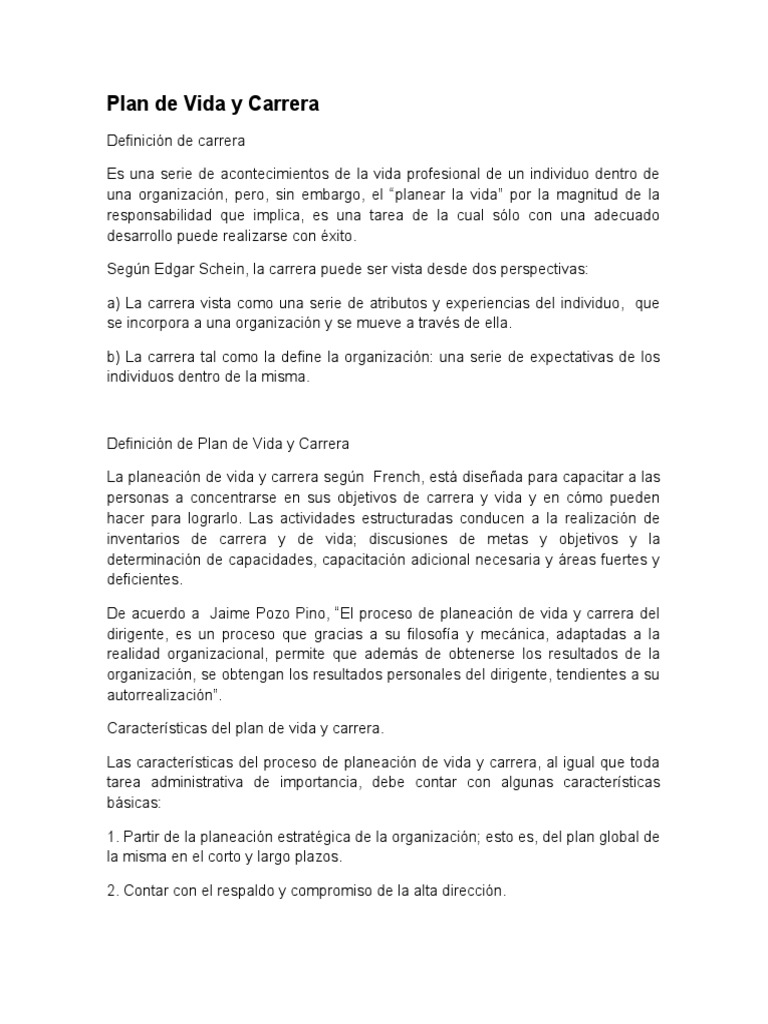 Plan de Vida y Carrera | PDF | Planificación | Conceptos psicologicos
