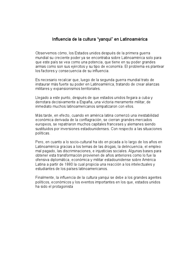 Impacto de la cultura yanqui en Latinoamérica | PDF | Política