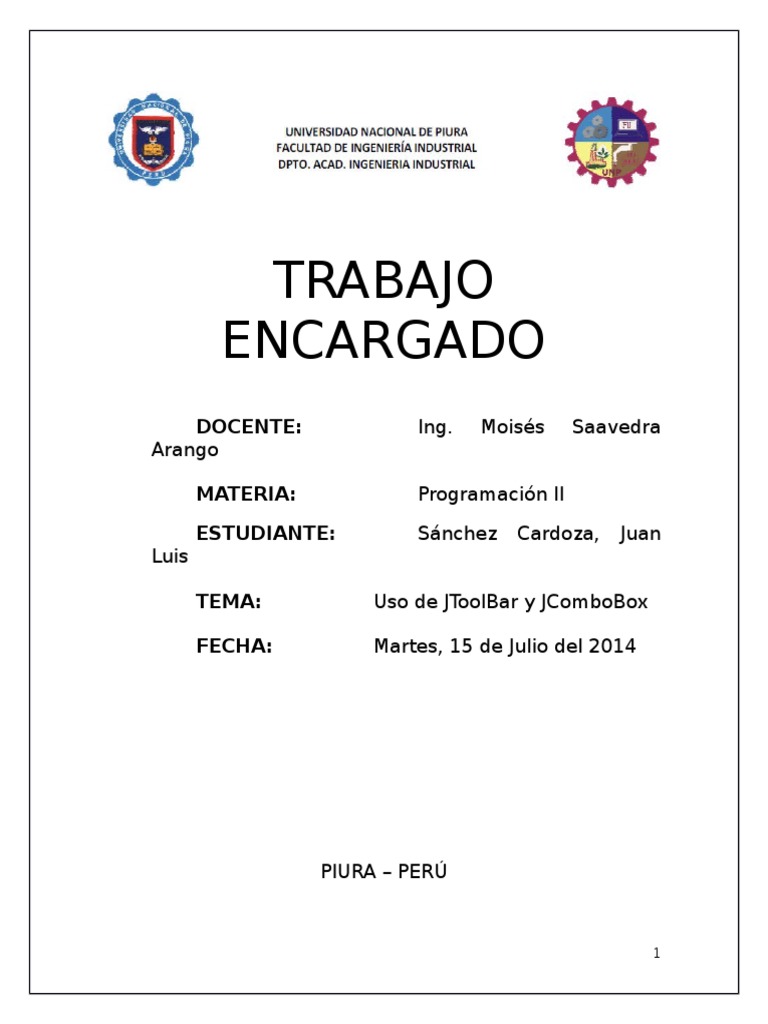 Uso JToolBar y JComboBox (Java) | PDF