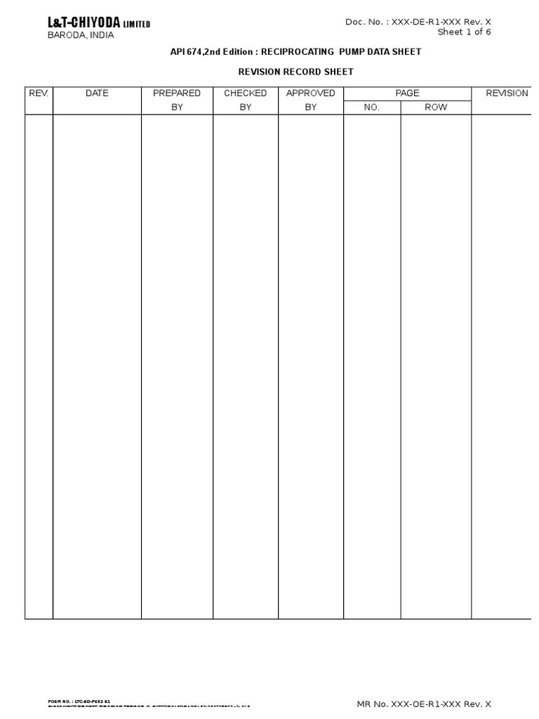 API 674 Reciprocating Pump Data Sheet | PDF | Pump | Valve