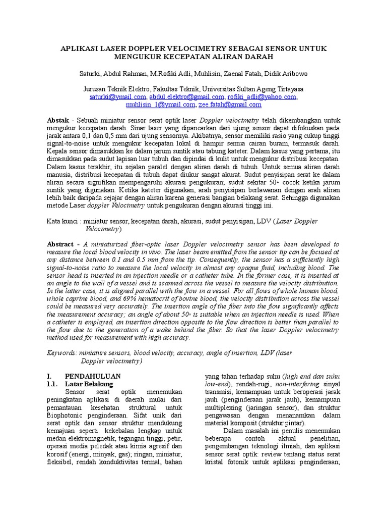 Aplikasi Laser Doppler Velocimetry Sebagai Sensor Untuk Mengukur