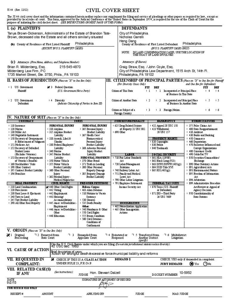 Civil Cover Sheet for JS 44 Form | PDF | Diversity Jurisdiction | Lawsuit
