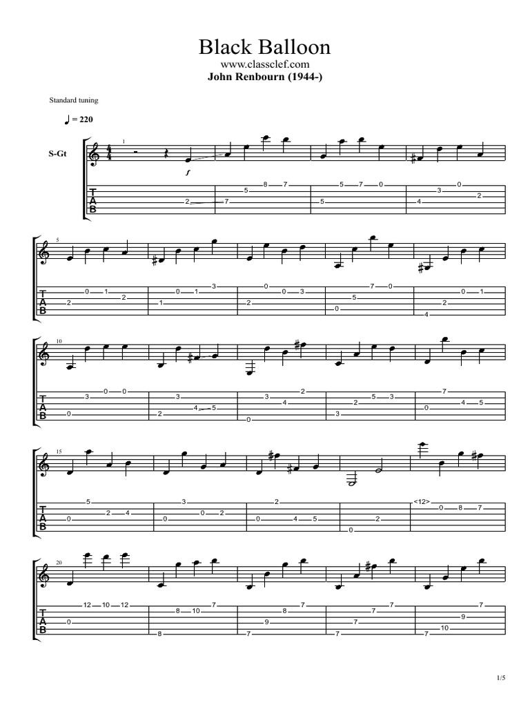 Black Balloon by John Renbourn | PDF | Guitar Family