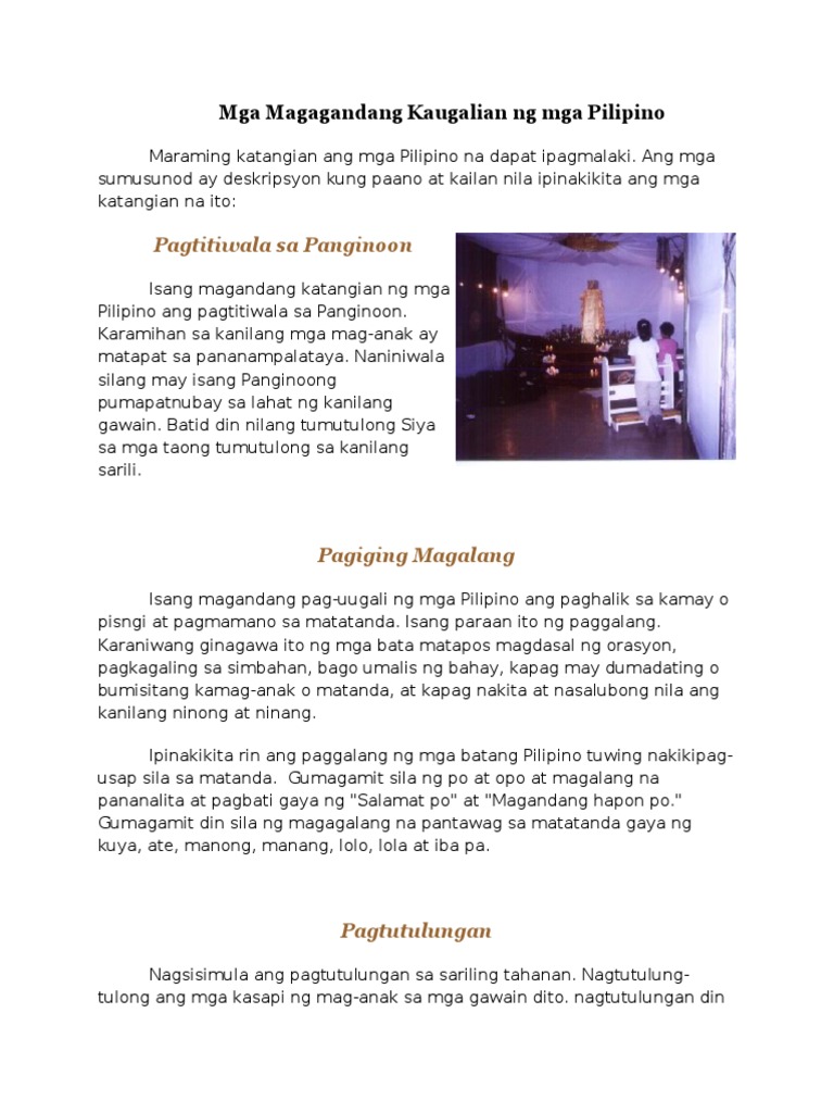 Mga Magagandang Kaugalian NG Mga Pilipino  PDF