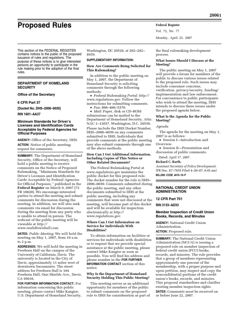 Proposed Rule Real ID Act of 2005 Driver's Licenses and