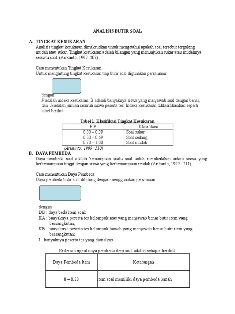 P B Jx Analisis Butir Soal A Tingkat Kesukaran