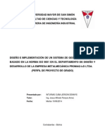 Diseño e Implementación de Un Sistema de Gestión de Calidad Basado en La Norma Iso 9001 en El Departamento de Diseño y Desarrollo de La Empresa Metalmecánica Promaq I+d Ltda