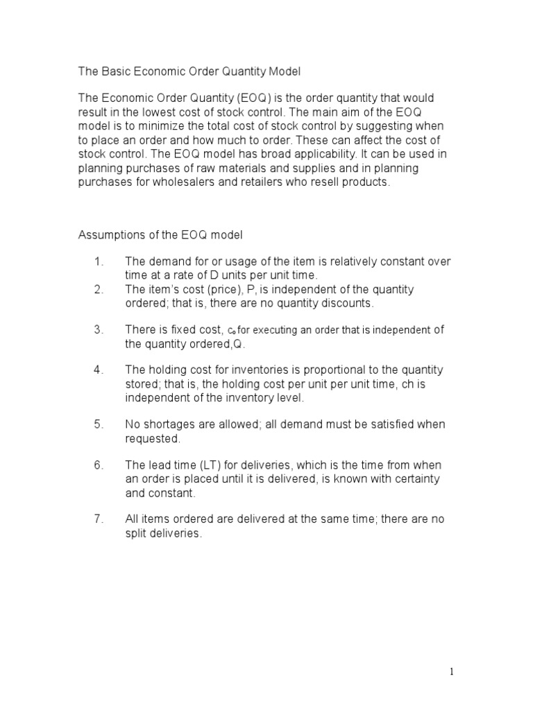The Basic Economic Order Quantity Model | PDF | Inventory | Demand