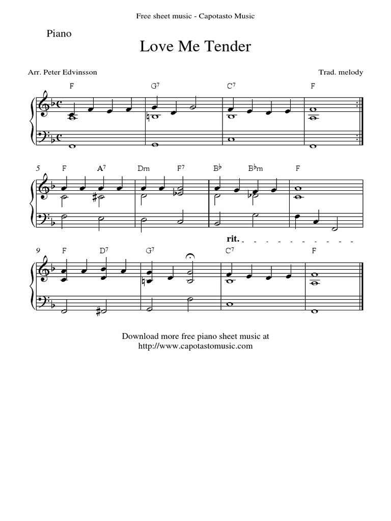 Piano Sheet Music Easy Love Me Tender