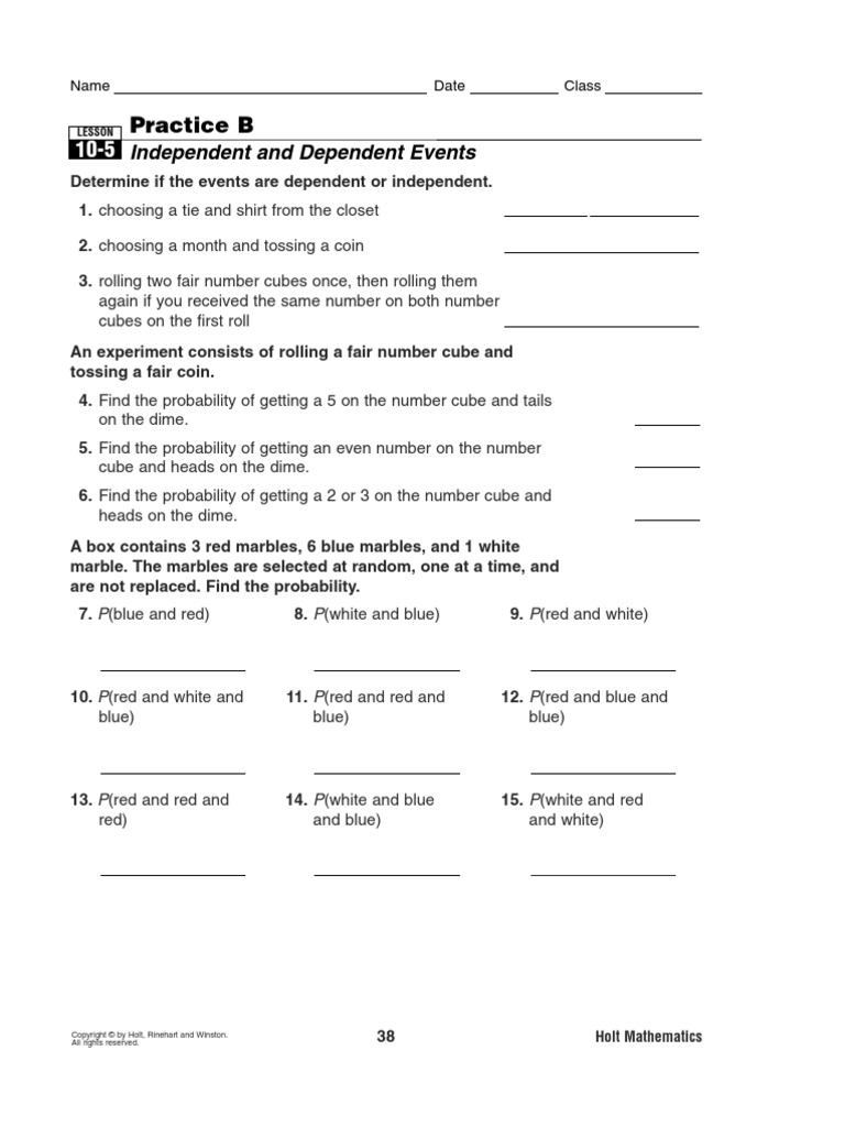 Worksheets Independent And Dependent Events Worksheet 10 5 independent and dependent events probability spinning textiles