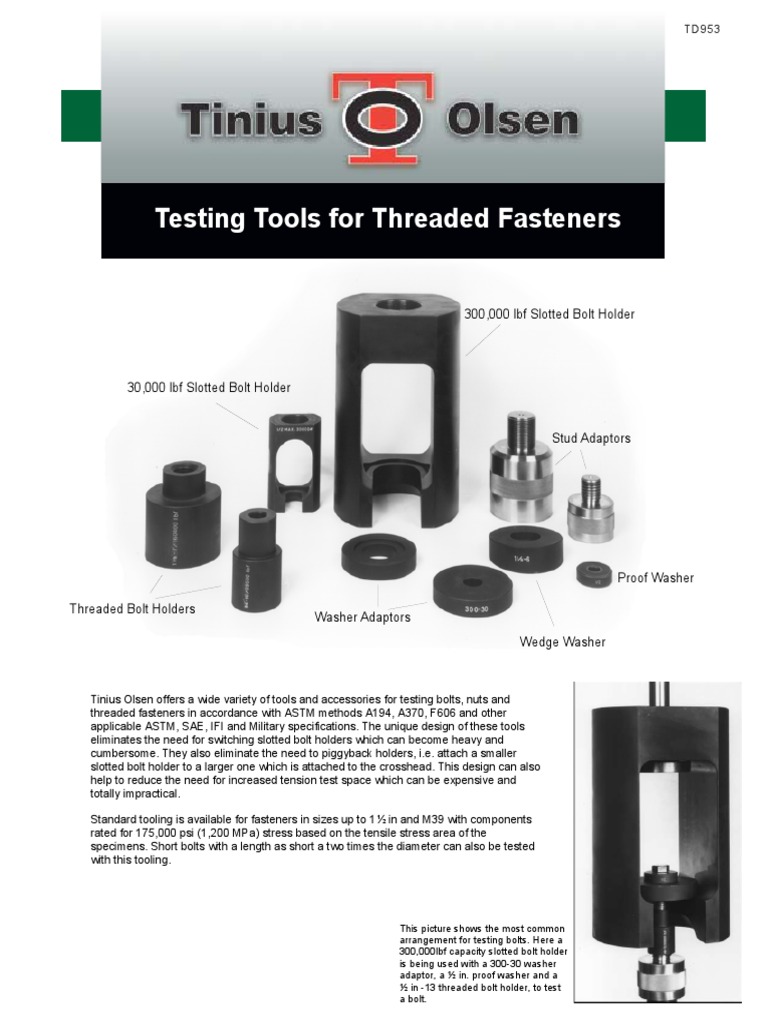 TD953 Threaded Fastener Tooling PDF Screw Equipment