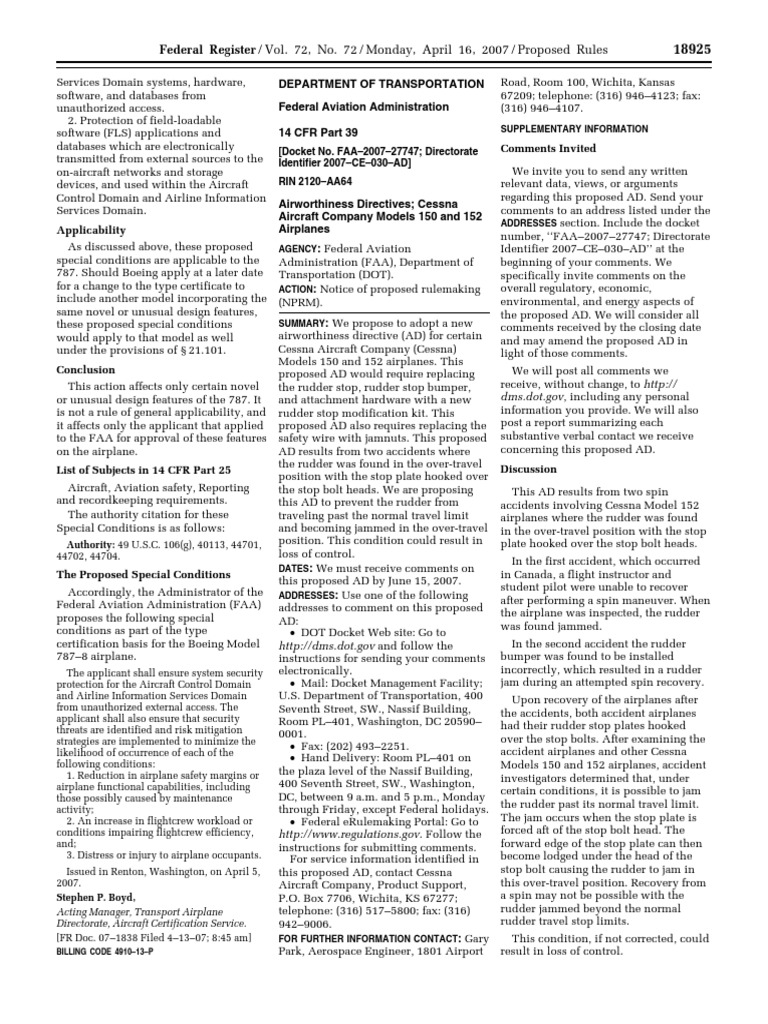 Proposed Rule Airworthiness directives Cessna Federal Aviation