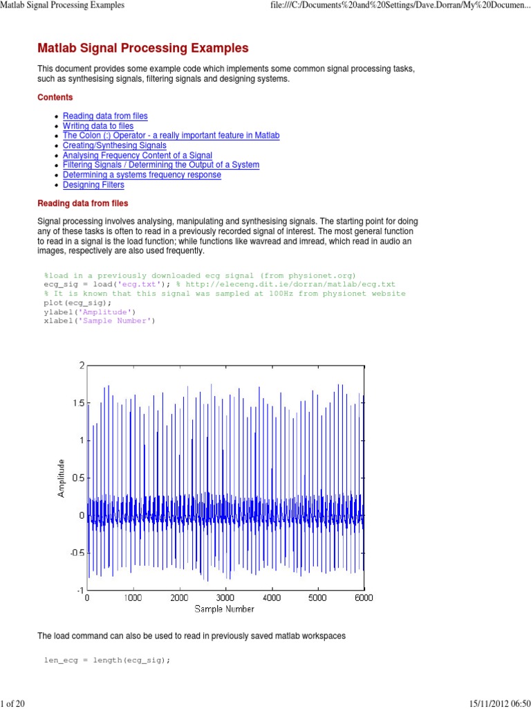 Matlab Signal Processing Examples | PDF | Signal (Electrical ...