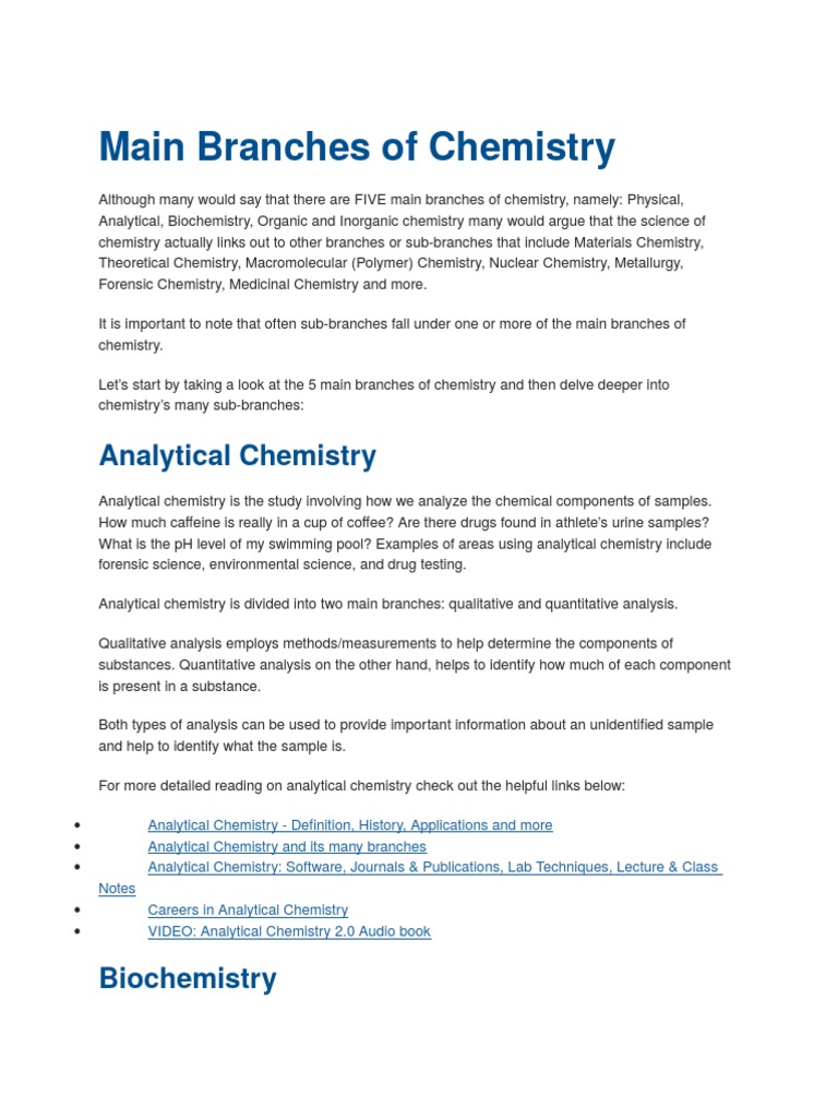 THE 5 MAIN BRANCHES OF CHEMISTRY intelligence overview