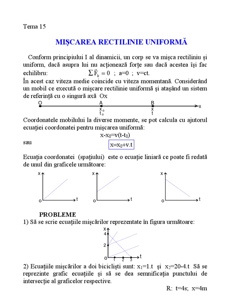 MiŞcarea Rectilinie UniformĂ | PDF