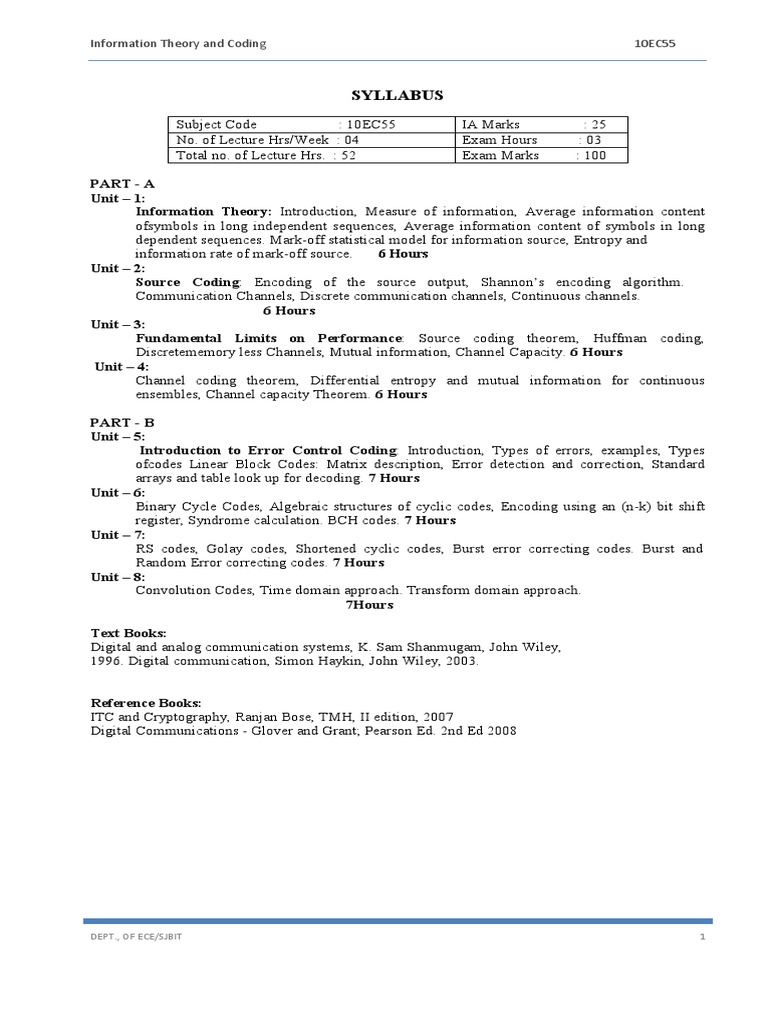 Ece-V-Information Theory & Coding (10ec55) - Notes | PDF | Channel ...