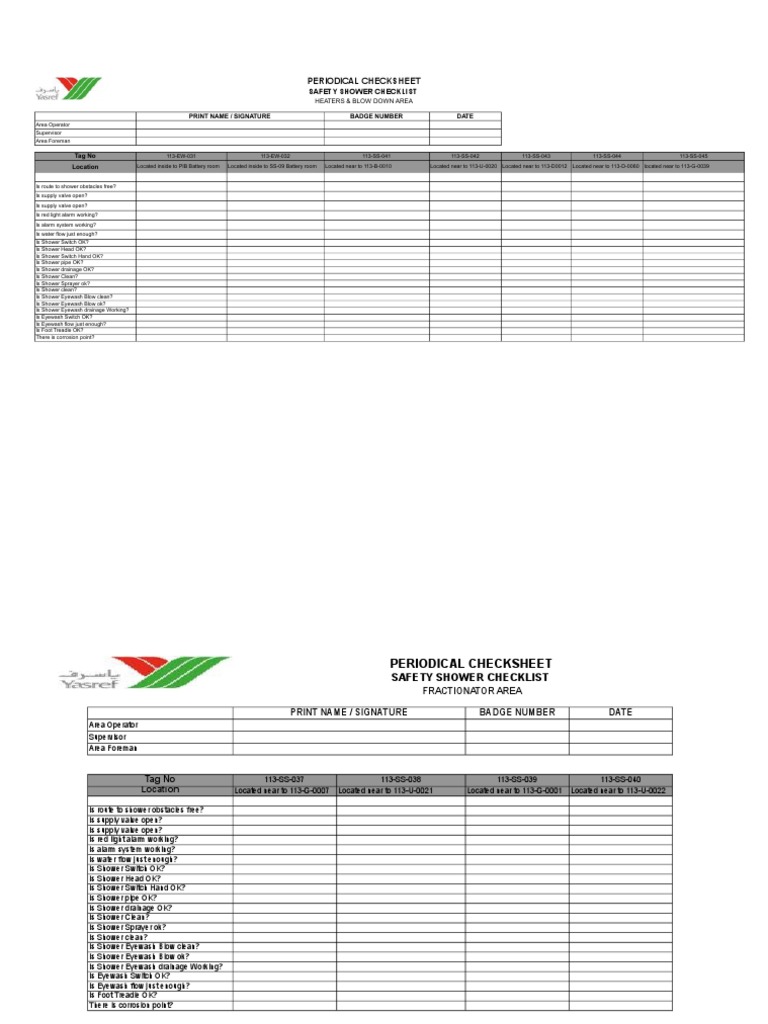 Safety Shower Checklist PDF