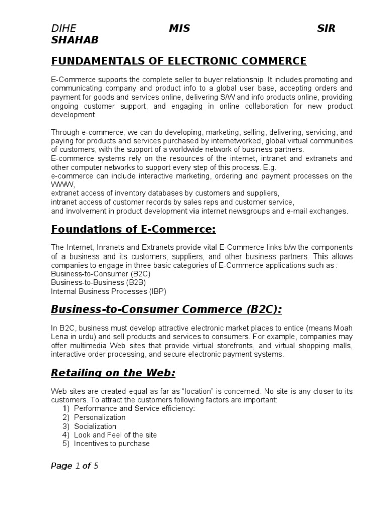 Fundamentals of Electronic Commerce: Dihe Mis | PDF | Electronic Data ...