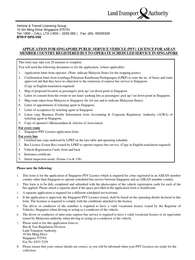 Singapore PSV Licence Application | PDF | License | Bus