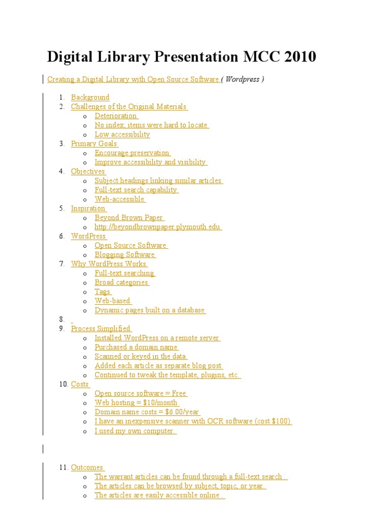 Digital Library Presentation Mcc 2010 Pdf Word Press Digital Library