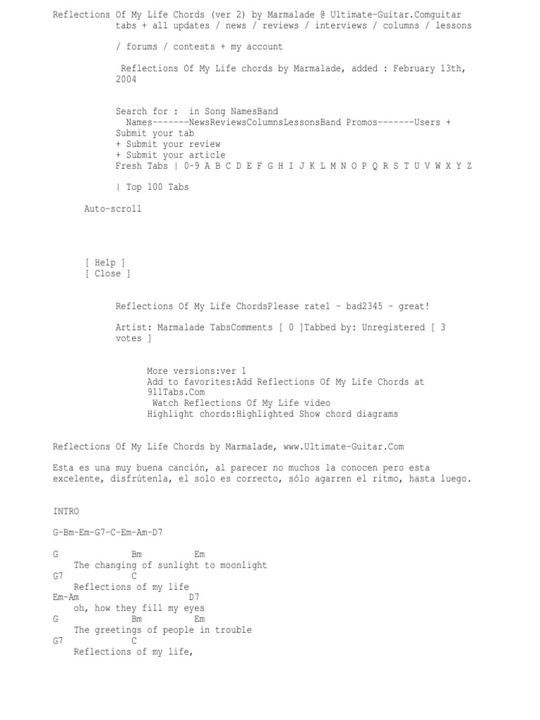 Reflections of My Life Chords (Ver 2) by Marmalade at Ultimate-Guitar ...
