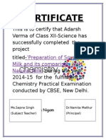 Certificate: Preparation of Soyabean Milk and Its Comparison With Natural Milk'