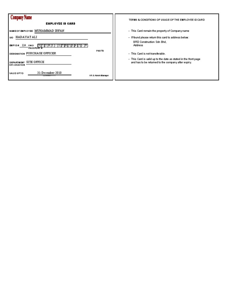 Employee ID Card Terms & Conditions | PDF