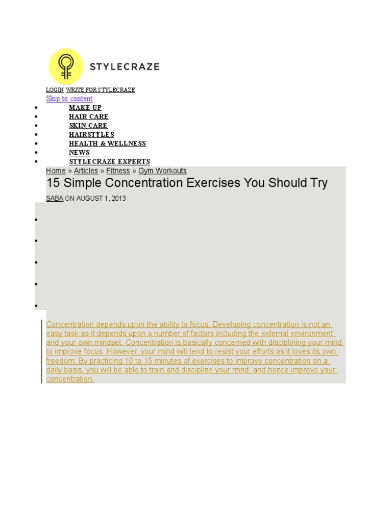 15 Simple Concentration Exercises You Should Try: Skip To Content | PDF ...