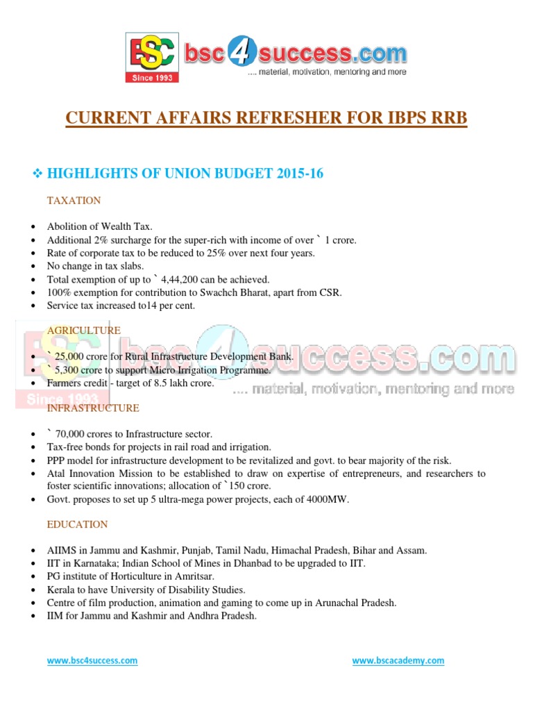 Current Affairs Refresher for IBPS RRB | PDF | Reserve Bank Of India ...