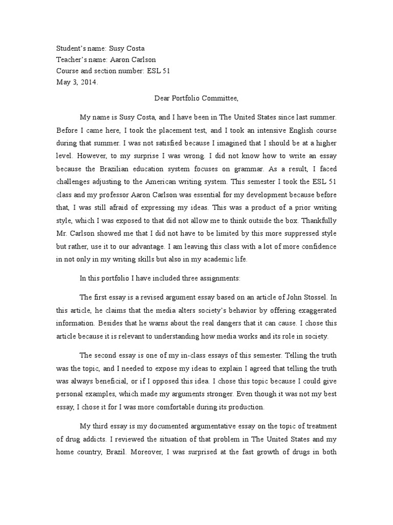 Example of Cover Letter (English Class Portfolio) | Essays ...