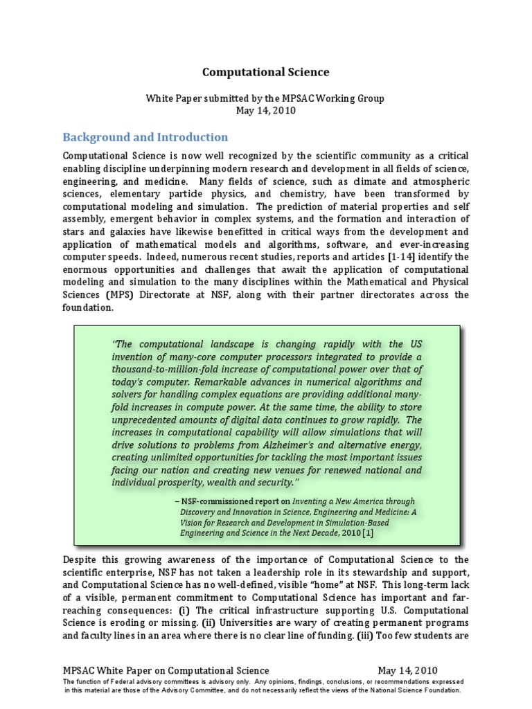 MPSAC White Paper on Computational Science | PDF | Science | Teaching ...