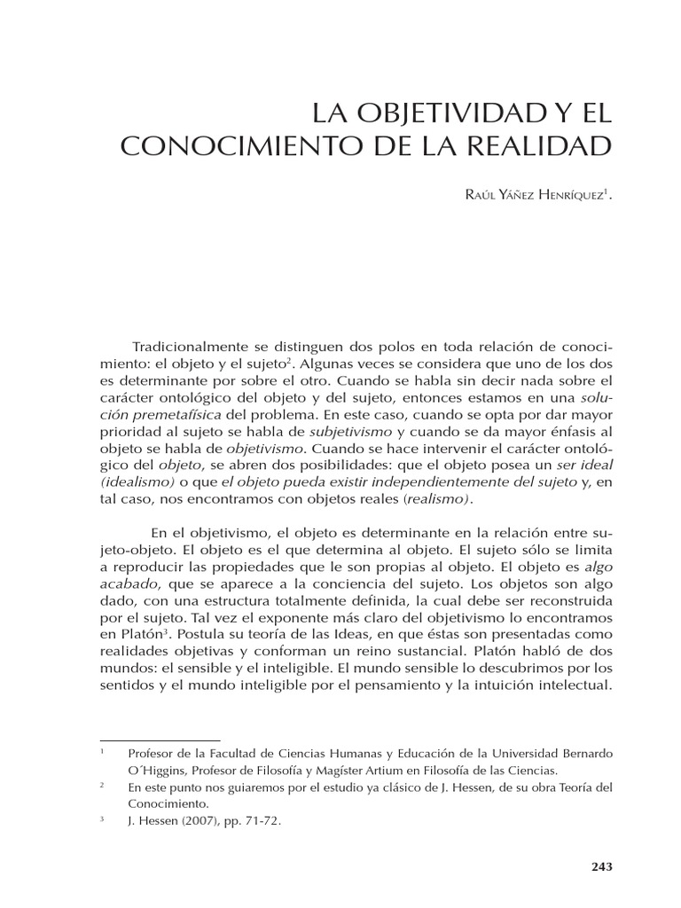 La Objetividad en El Conocimiento de La Realidad | PDF | Realismo ...