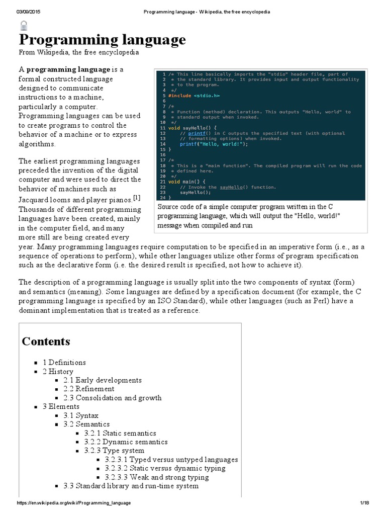 Programming Language - Wikipedia, The Free Encyclopedia | PDF ...