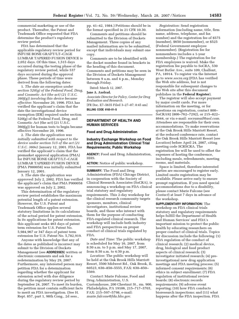 Notice Medical Devices Patent Extension Regulatory Review Period