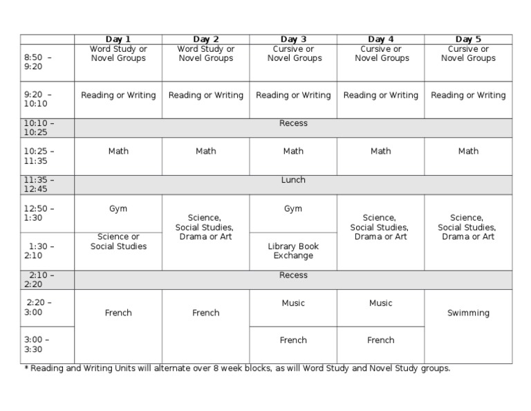 Weekly Classroom Schedule Overview | PDF