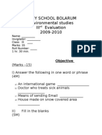 Army School Bolarum Environmental Studies III Evaluation 2009-2010