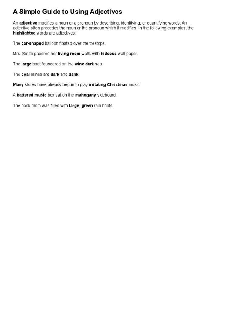 Guide to Using Adjectives Effectively | PDF