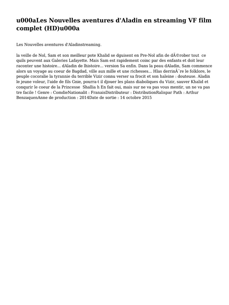 U000ales Nouvelles Aventures D Aladin En Streaming Vf Film Complet Hd U000a