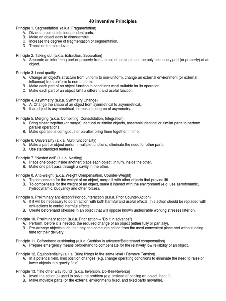 TRIZ 40 Principles - Summary | PDF | Asymmetry | Thin Film